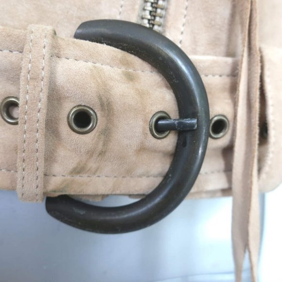 Retrofete Tai Puff Sleeve Moto Jacket Beige Suede Size Extra Small - Picture 4 of 11